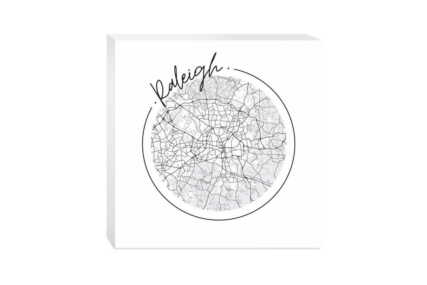Minimalistic B&W North Carolina Raleigh Circle Map | Wood Block | Eaches | Min 2