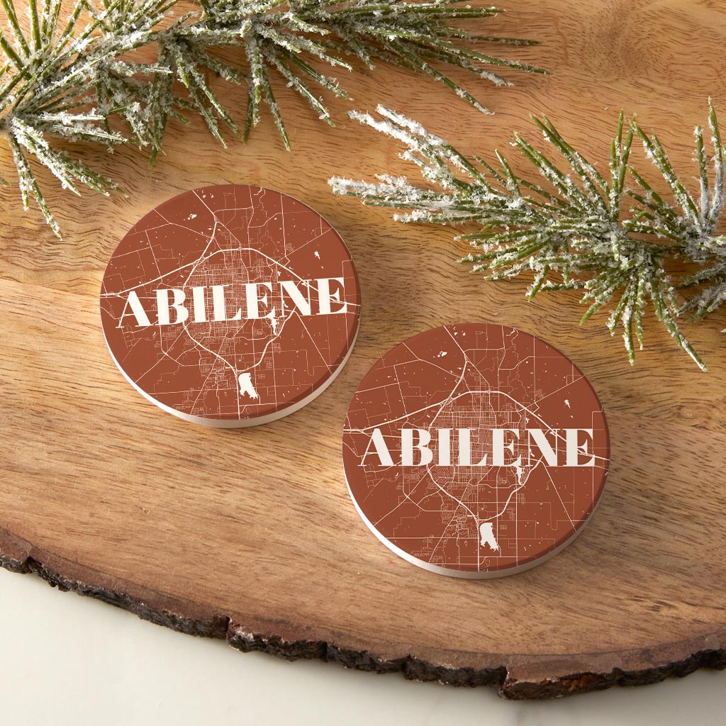 Modern Minimalist Texas Abilene Map | Absorbent Car Coasters | Set of 2 | Min 4