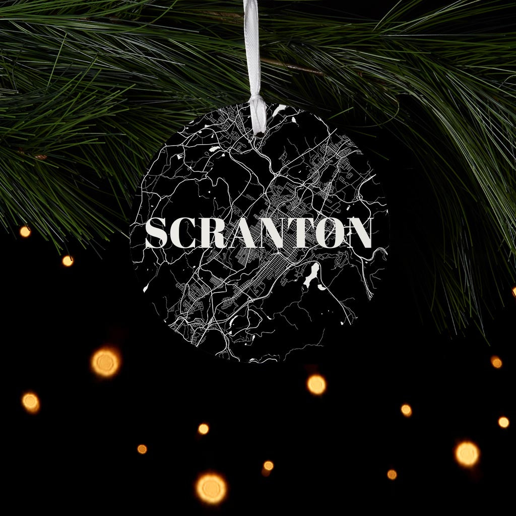 Minimalistic B&W Pennsylvania Scranton Map | Wood Ornament | Eaches | Min 6