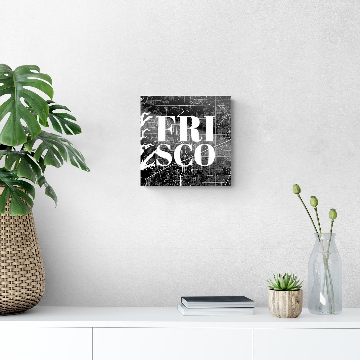 Minimalistic B&W Texas Frisco Map | Hi-Def Glass Art | Eaches | Min 1