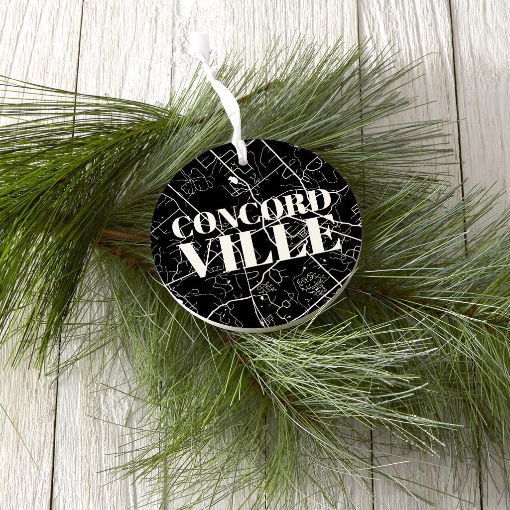 Minimalistic B&W Pennsylvania Concordville Map | Wood Ornament | Eaches | Min 6