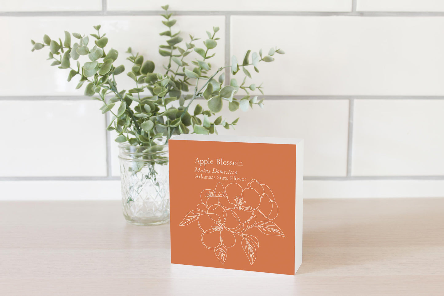 Modern Minimalist Arkansas Single Line Apple Blossoms | Wood Block | Eaches | Min 4