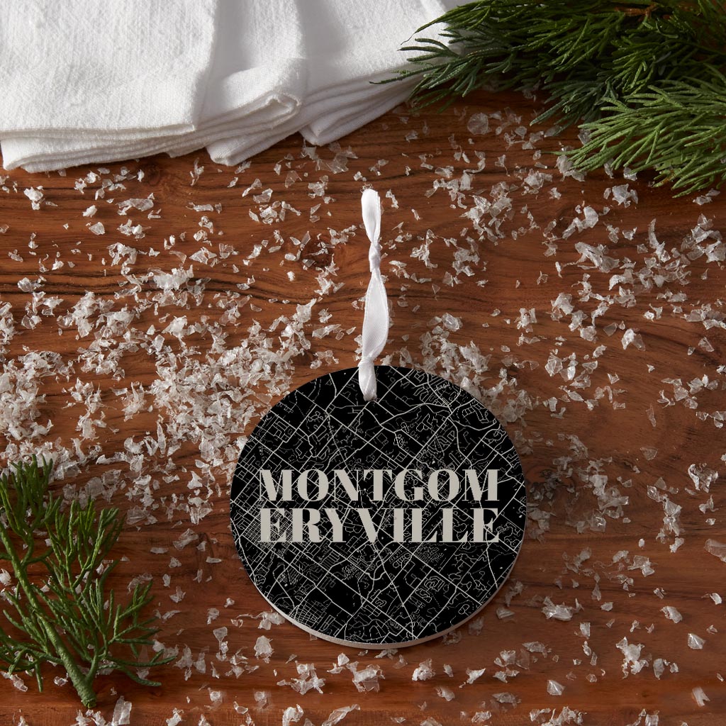 Minimalistic B&W Pennsylvania Montgomeryville Map | Wood Ornament | Eaches | Min 6