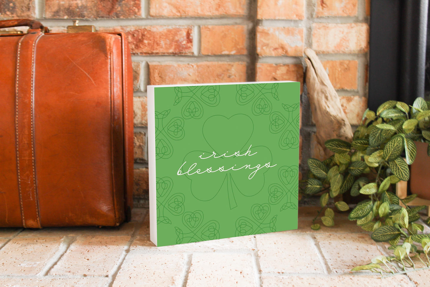 Light Green Shamrock Irish Blessings | Wood Block | Eaches | Min 2