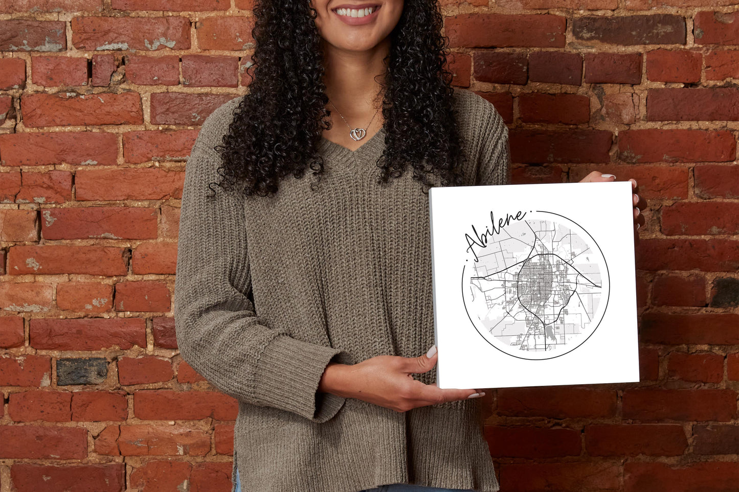 Minimalist B&W Texas Abilene Circle Map | Wood Block | Eaches | Min 2