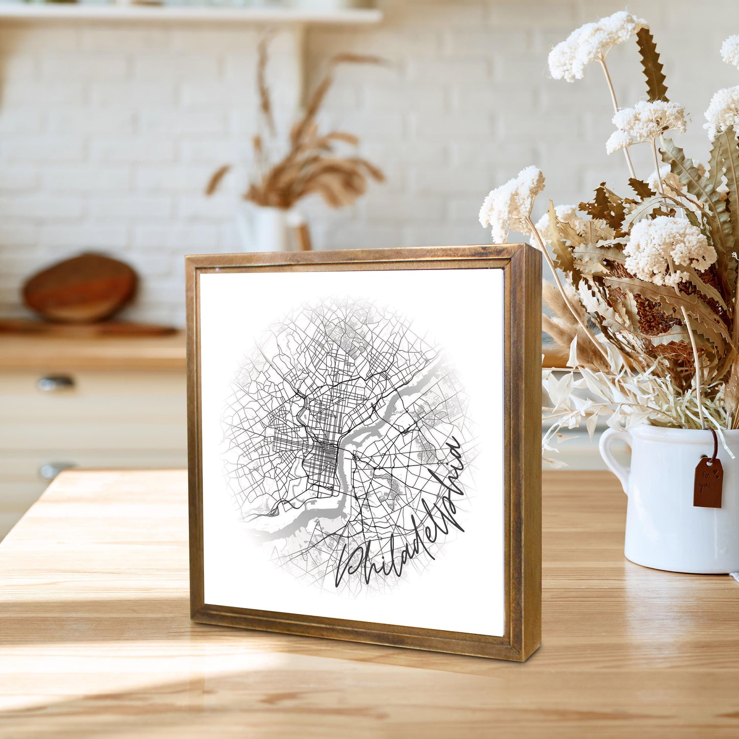 Minimalistic B&W Pennsylvania Philadelphia Circle Map | Wood Sign | Eaches | Min 1