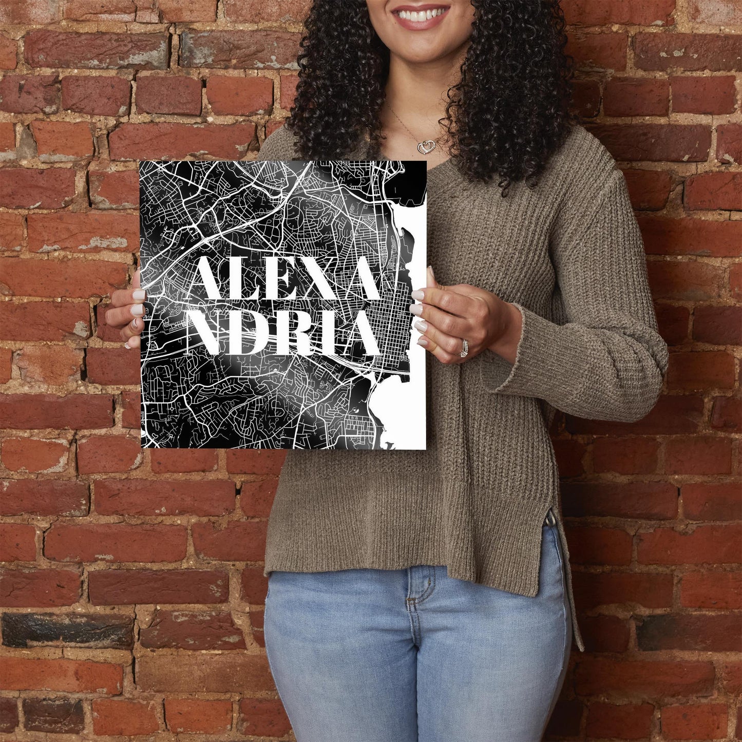 Minimalistic B&W Virginia Alexandria Map | Hi-Def Glass Art | Eaches | Min 1