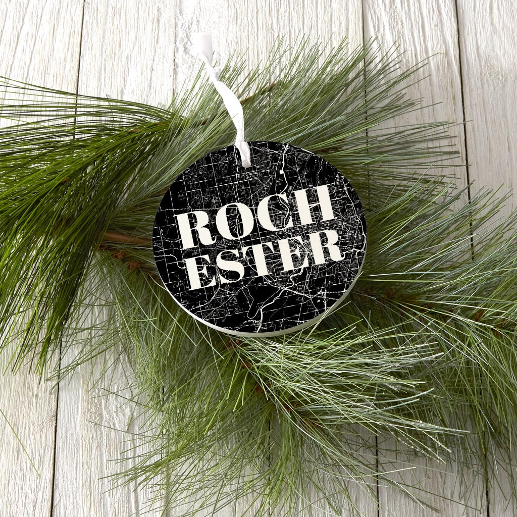 Minimalistic B&W New York Rochester Map | Wood Ornament | Eaches | Min 6