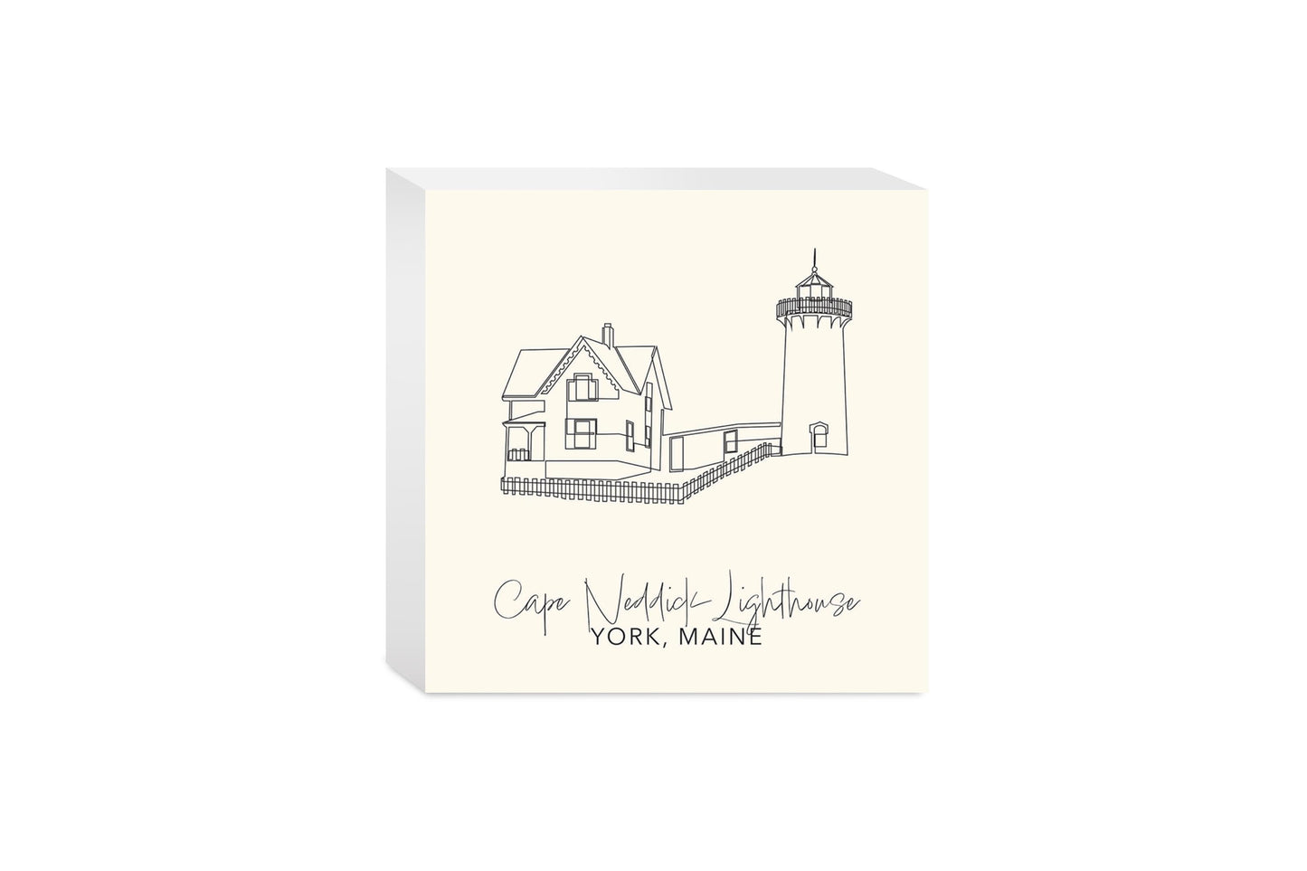 Cream Cape Neddick Lighthouse | Wood Block | Eaches | Min 4