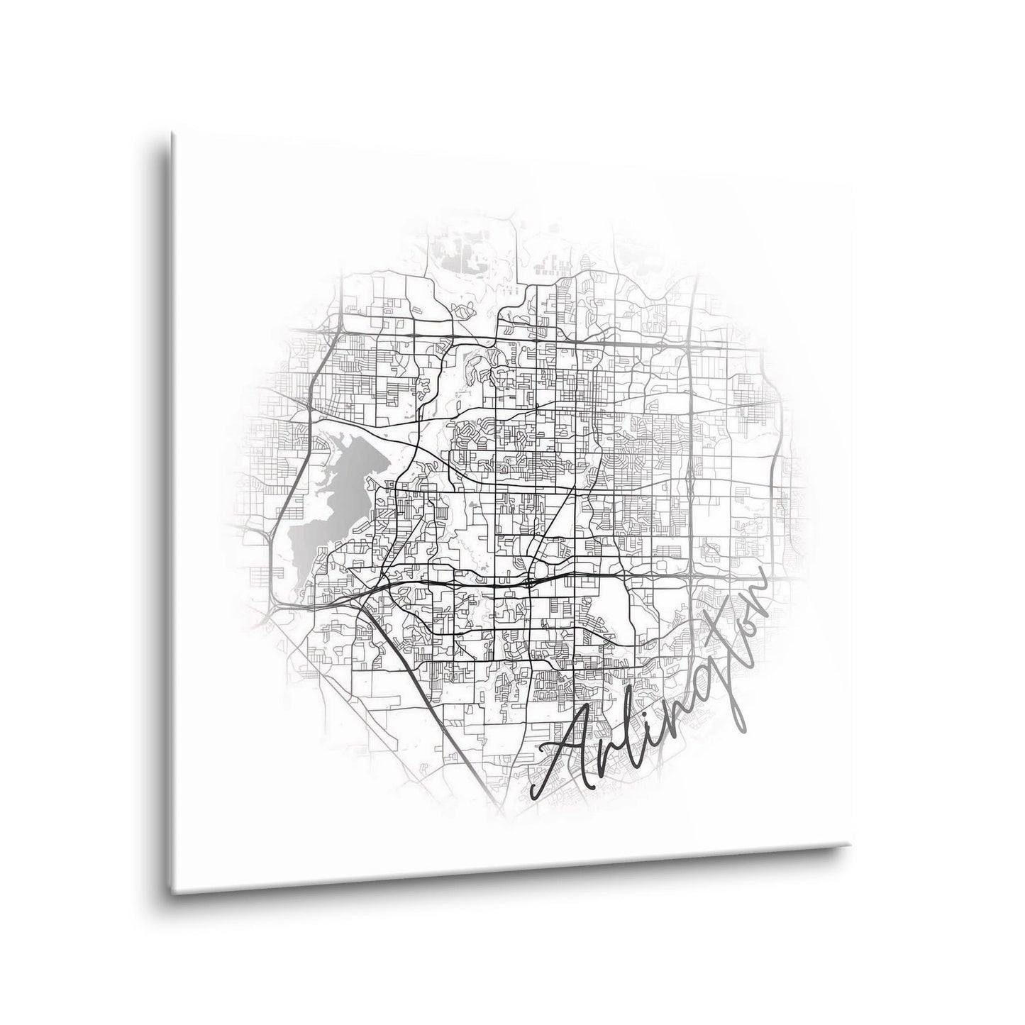 Minimalistic B&W Texas Arlington Circle Map | Hi-Def Glass Art | Eaches | Min 1