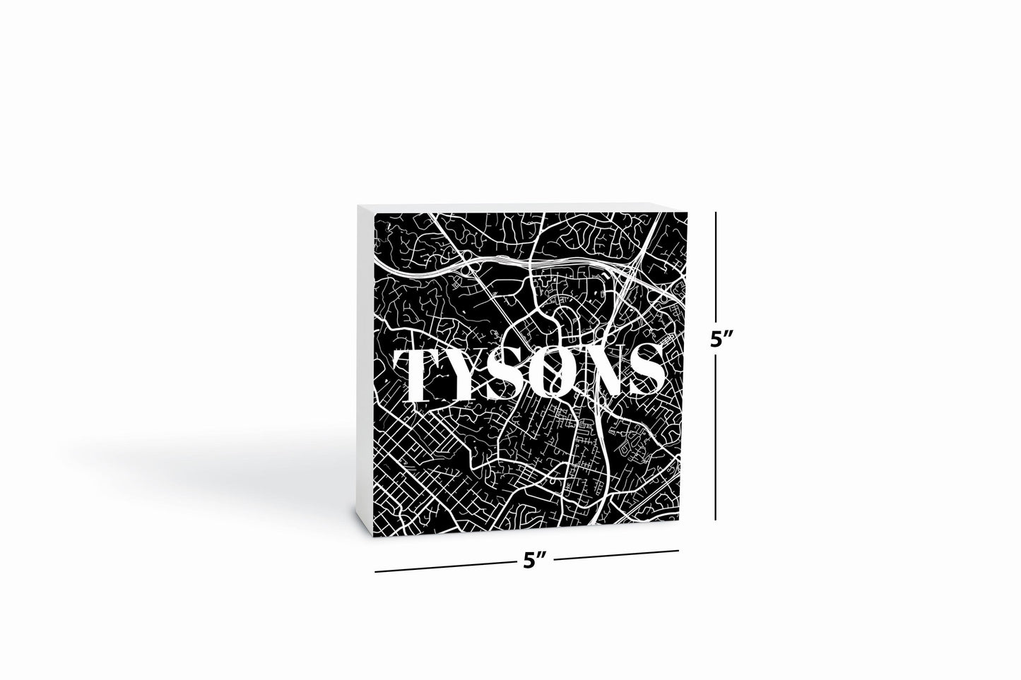 Minimalistic B&W Virginia Tysons Map | Wood Block | Eaches | Min 4