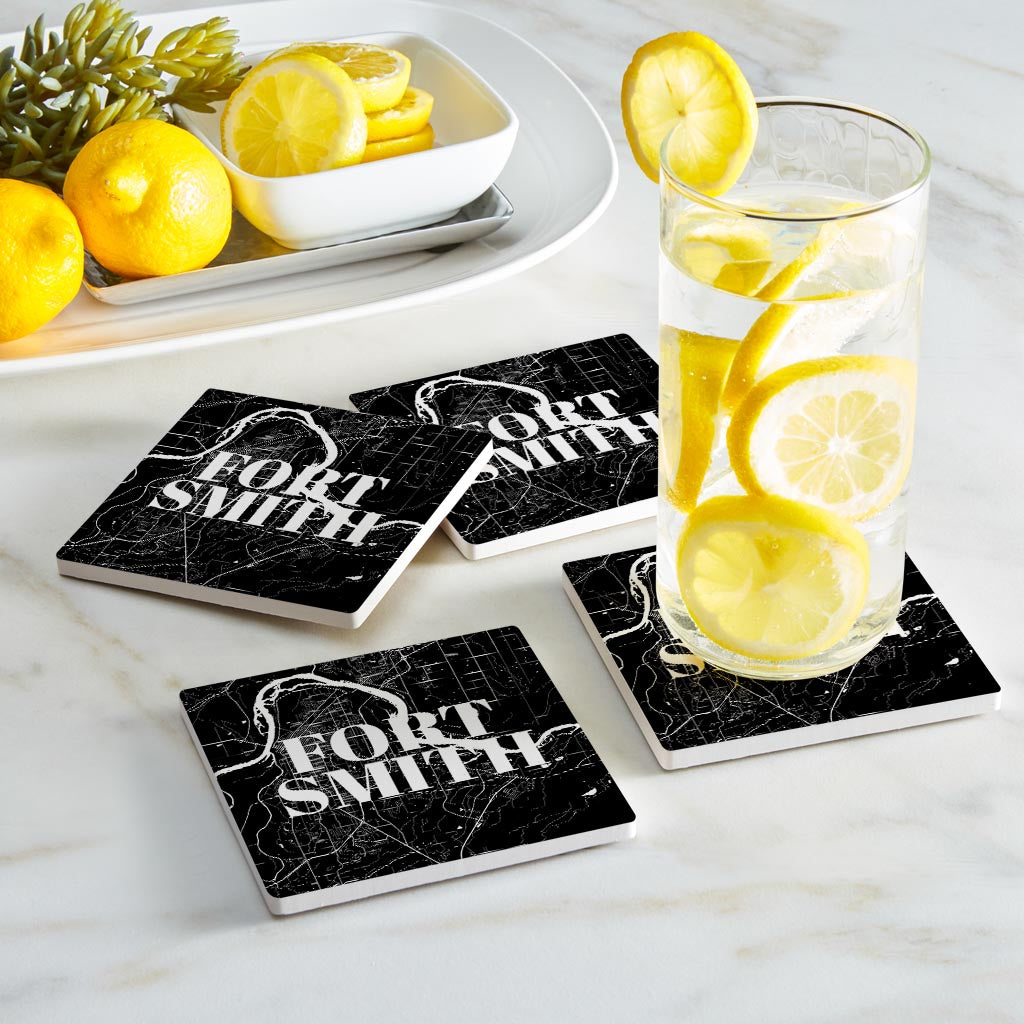 B&W Minimalist Arkansas Fort Smith Map | Absorbent Coasters | Set of 4 | Min 2