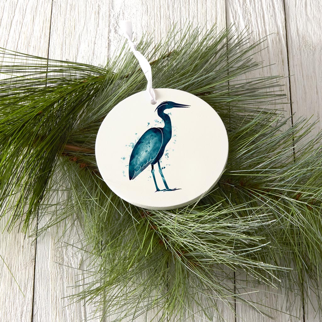 New England Water Color Heron| Wood Ornament | Eaches | Min 6