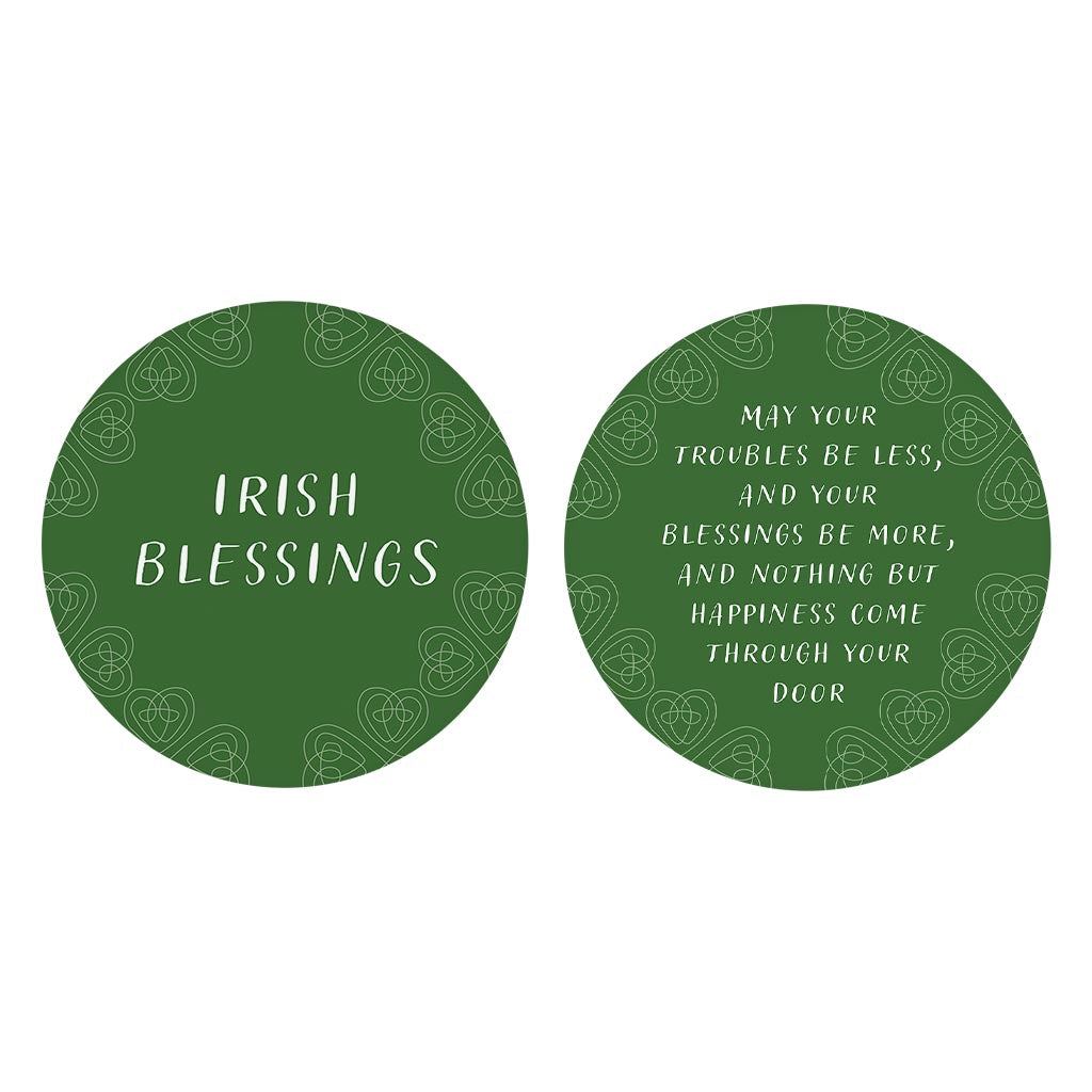 Dark Green Shamrock Irish Blessings Poem| Absorbent Car Coasters | Set of 2 | Min 4