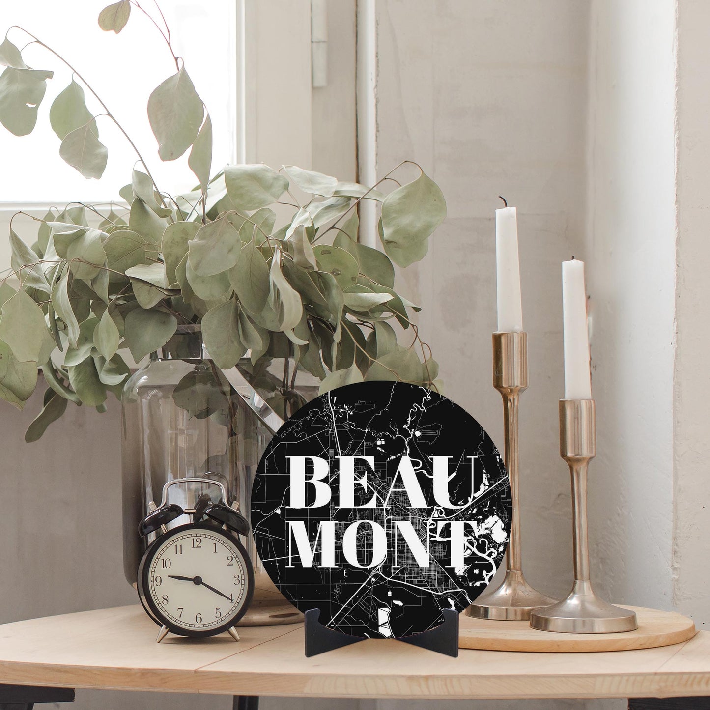 Minimalistic B&W Texas Beaumont Map | Wood Sign | Eaches | Min 1