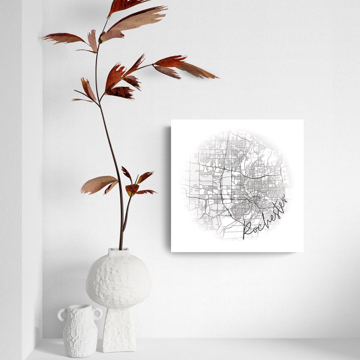 Minimalistic B&W New York Rochester Faded Circle Map | Hi-Def Glass Art | Eaches | Min 2