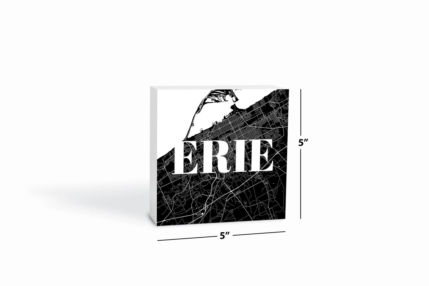Minimalistic B&W Pennsylvania Erie Map | Wood Block | Eaches | Min 4