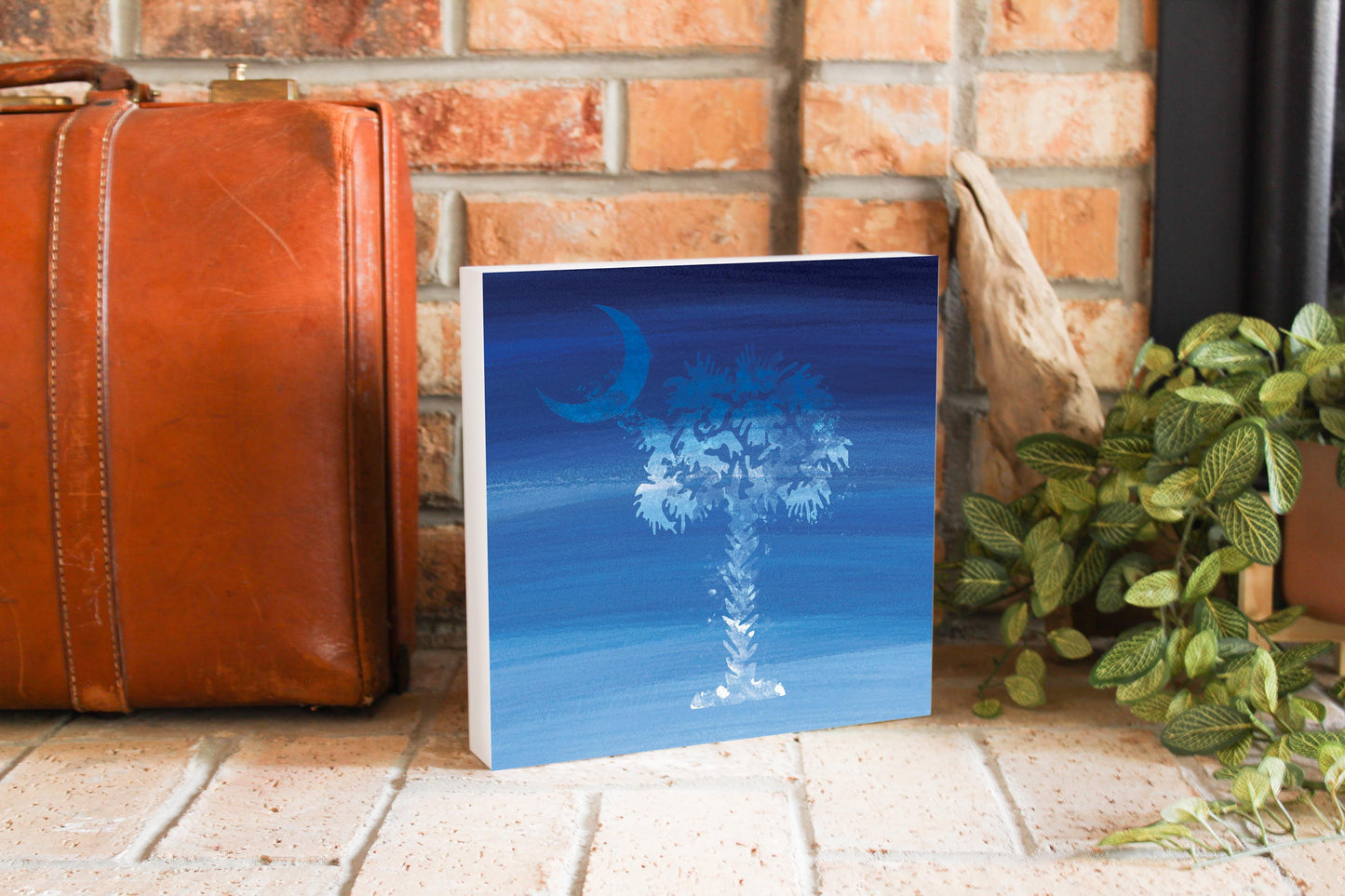 South Carolina Blue Water Color Palm Trees | Wood Block | Eaches | Min 2