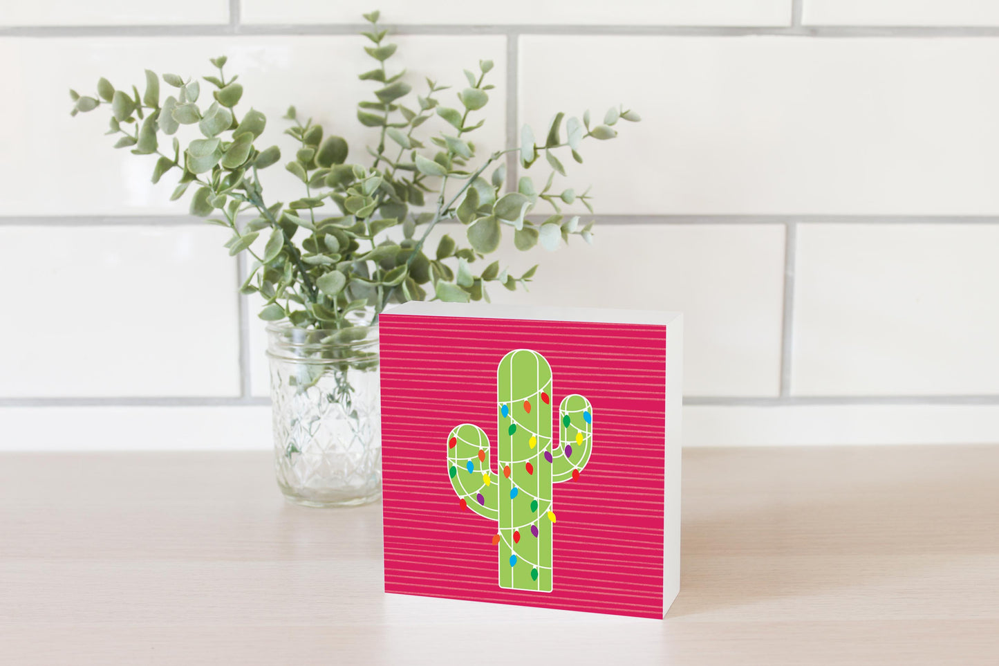 Bright Christmas Cactus | Wood Block | Eaches | Min 4
