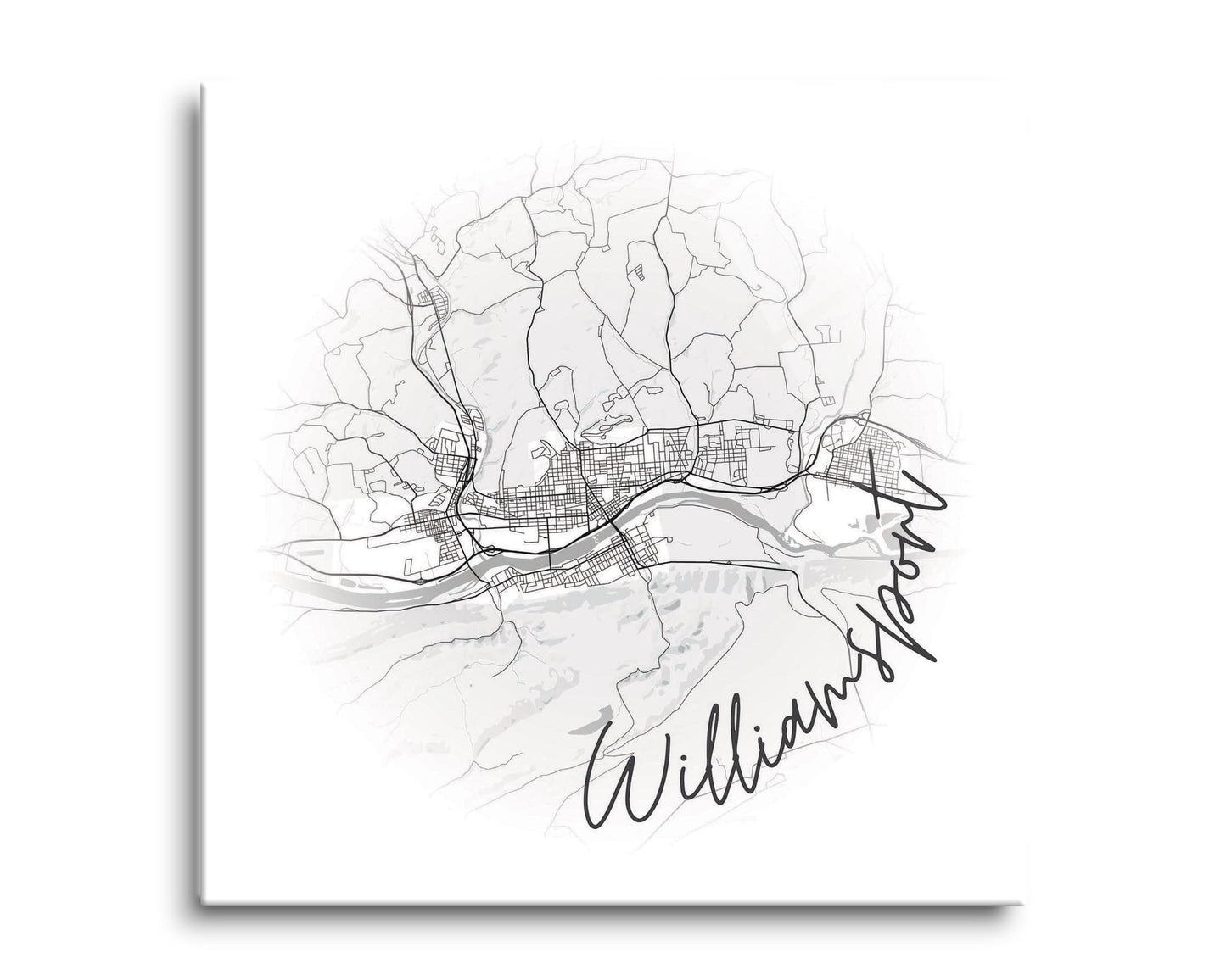 Minimalistic B&W Pennsylvania Williamsport Circle Map | Hi-Def Glass Art | Eaches | Min 2