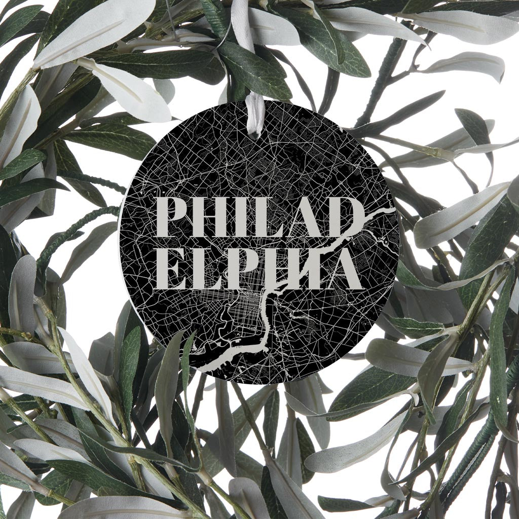 Minimalistic B&W Pennsylvania Philadelphia Map| Wood Ornament | Eaches | Min 6