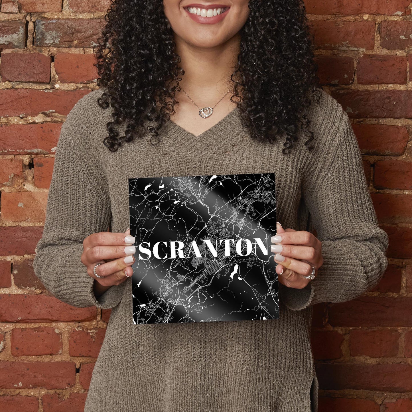 Minimalistic B&W Pennsylvania Scranton Map | Hi-Def Glass Art | Eaches | Min 2