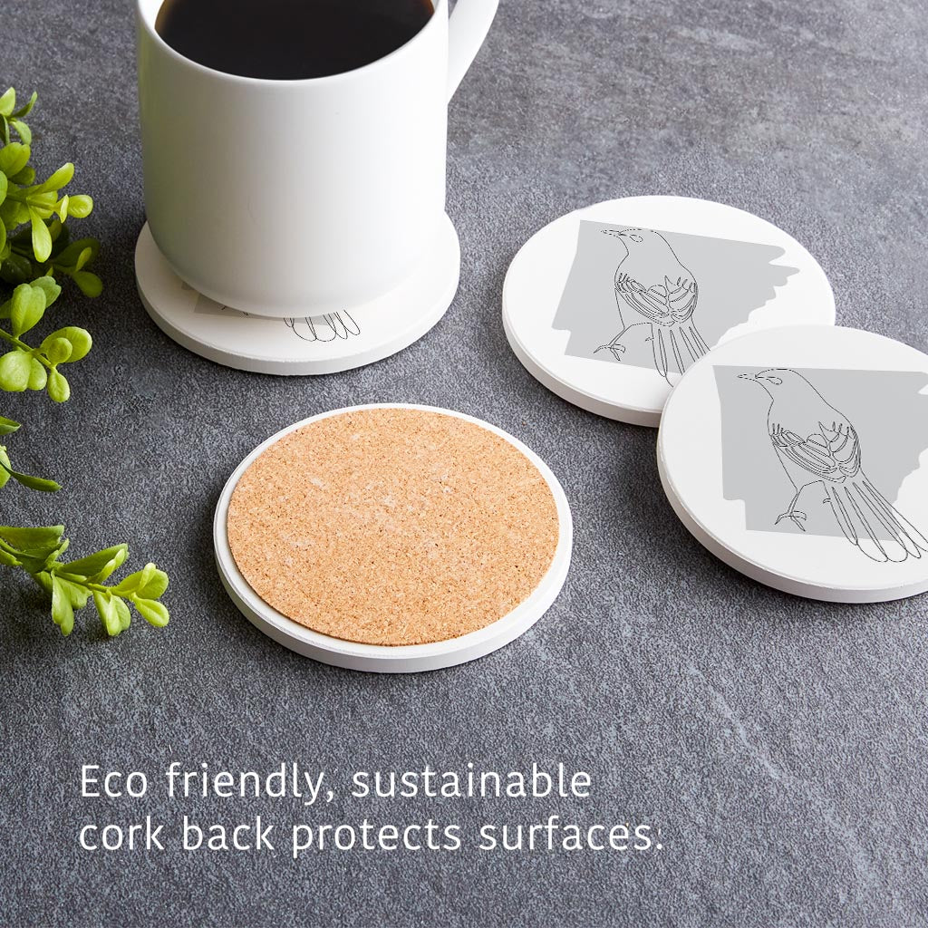 B&W Minimalist Arkansas Single Line Bird | Absorbent Coasters | Set of 4 | Min 2