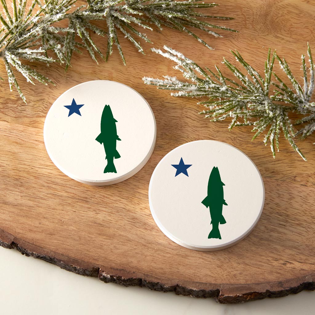 New England Star And Trout| Absorbent Car Coasters | Set of 2 | Min 4