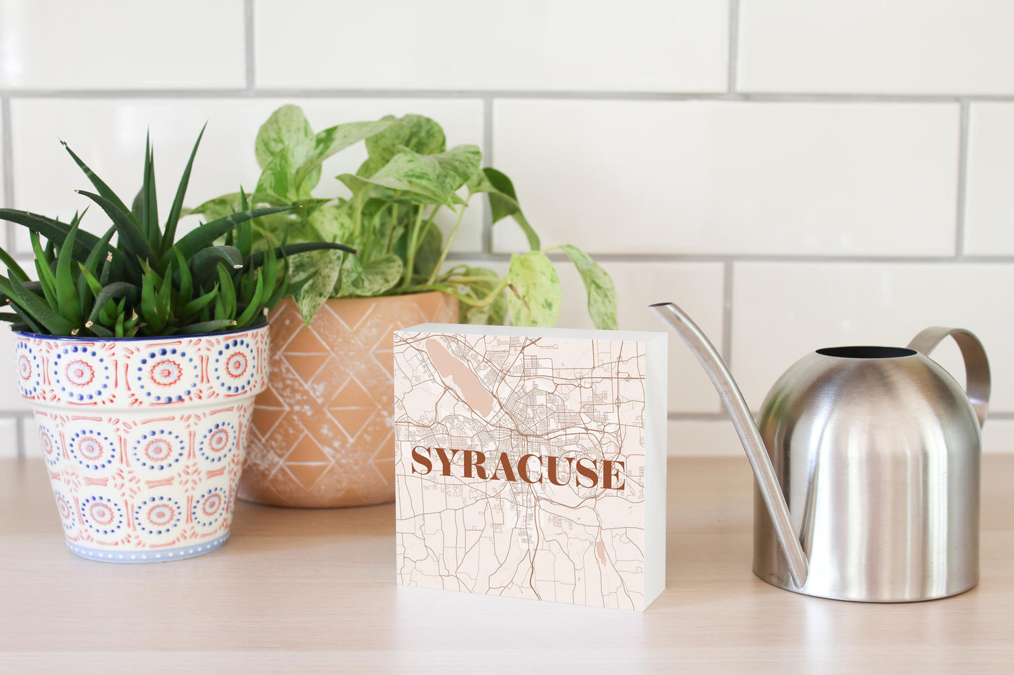 Modern Minimalist New York Syracuse Map | Wood Block | Eaches | Min 4