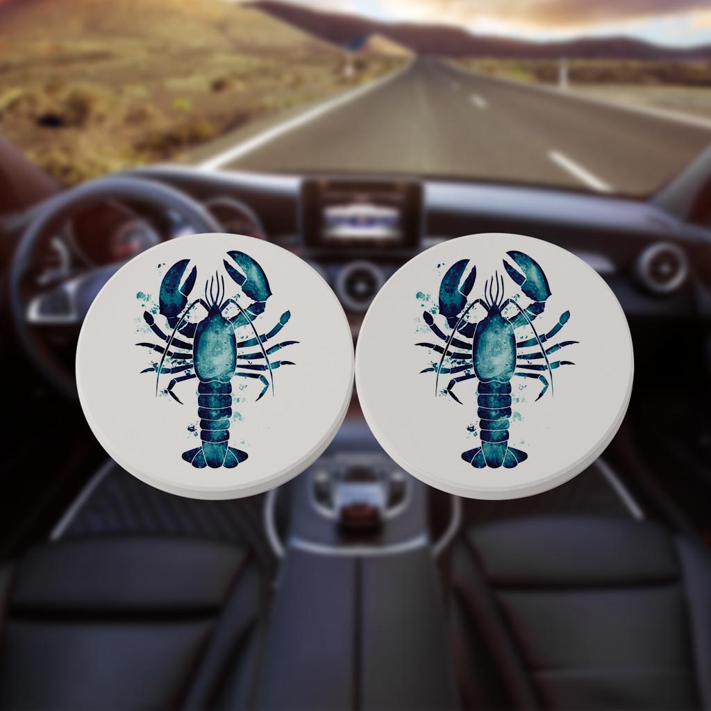 New England Water Color Lobster | Absorbent Car Coasters | Set of 2 | Min 4