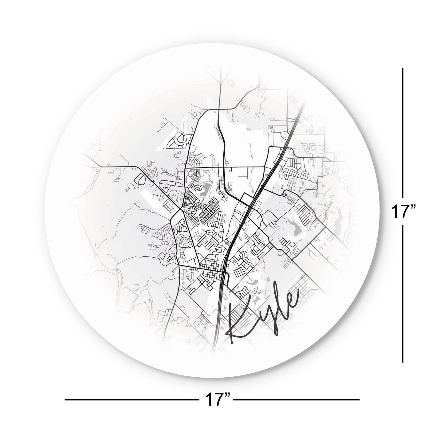 Minimalistic B&W Texas Kyle Circle Map | Wood Sign | Eaches | Min 1
