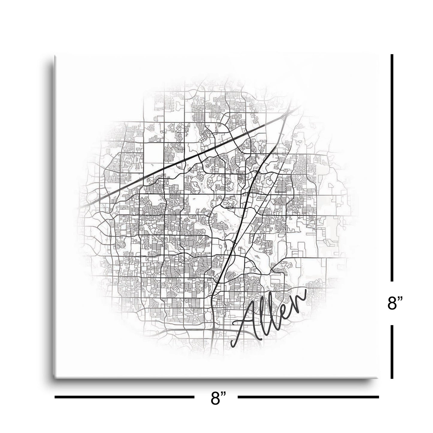 Minimalistic B&W Texas Allen Circle Map | Hi-Def Glass Art | Eaches | Min 2