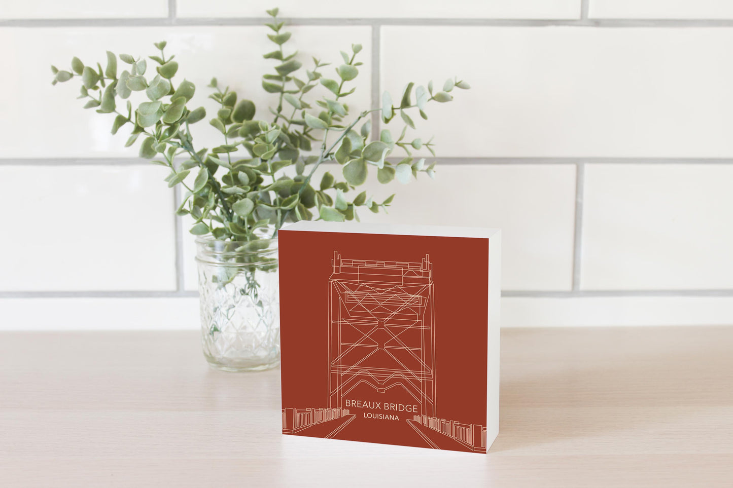 Modern Minimalist Louisiana Breaux Bridge Line Drawing | Wood Block | Eaches | Min 4