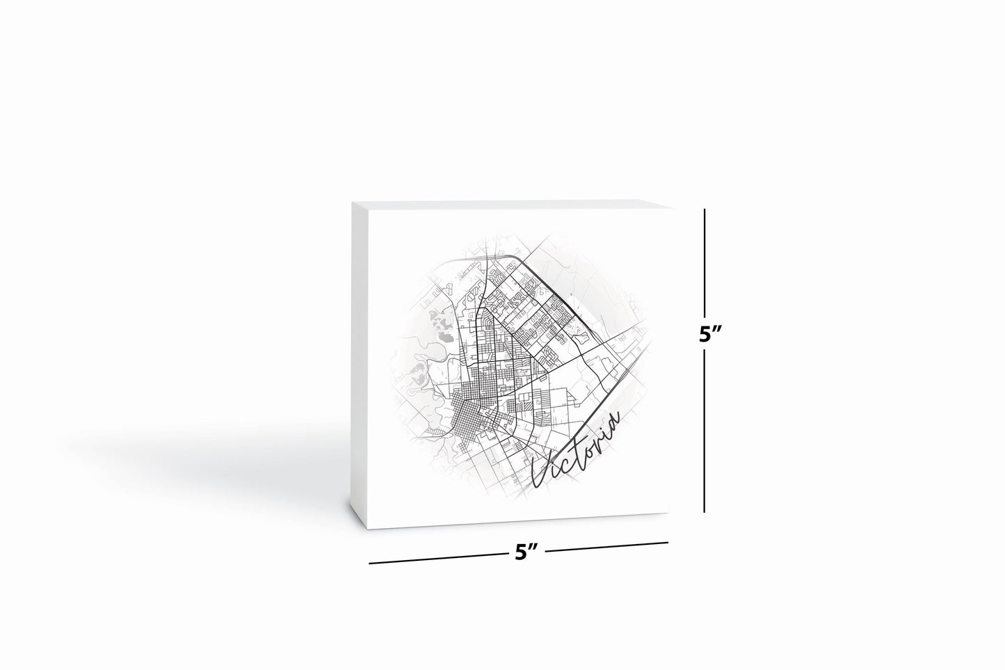 Minimalistic B&W Texas Victoria Circle Map | Wood Block | Eaches | Min 4