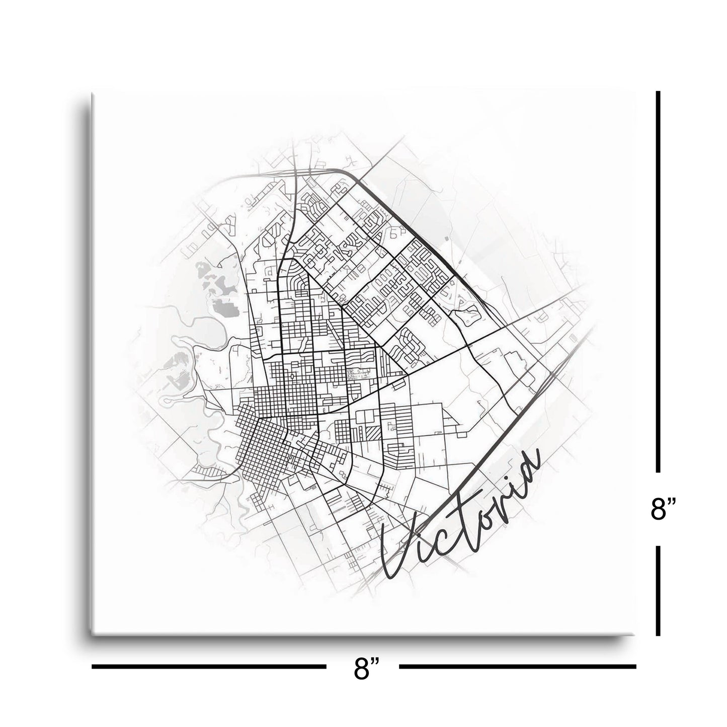 Minimalistic B&W Texas Victoria Circle Map | Hi-Def Glass Art | Eaches | Min 2
