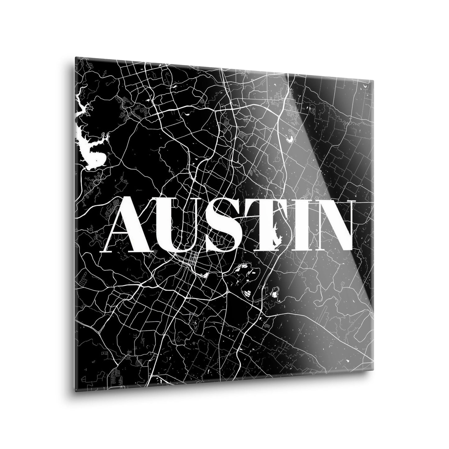 Minimalistic B&W Texas Austin Map | Hi-Def Glass Art | Eaches | Min 2