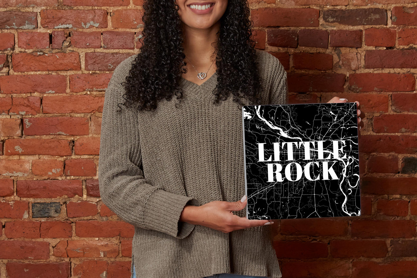 B&W Minimalist Arkansas Little Rock Map | Wood Block | Eaches | Min 2