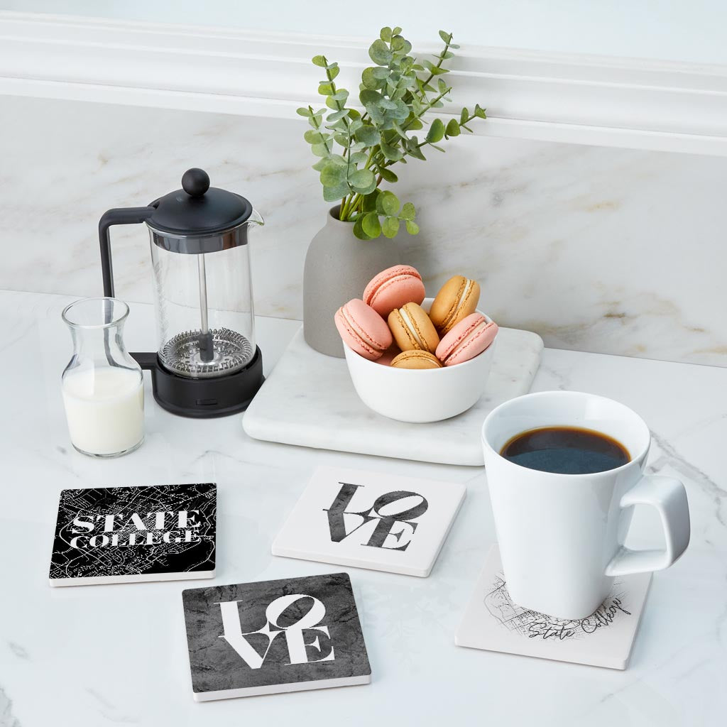 Minimalistic B&W Pennsylvania State College Maps Love| Absorbent Coasters | Set of 4 | Min 2