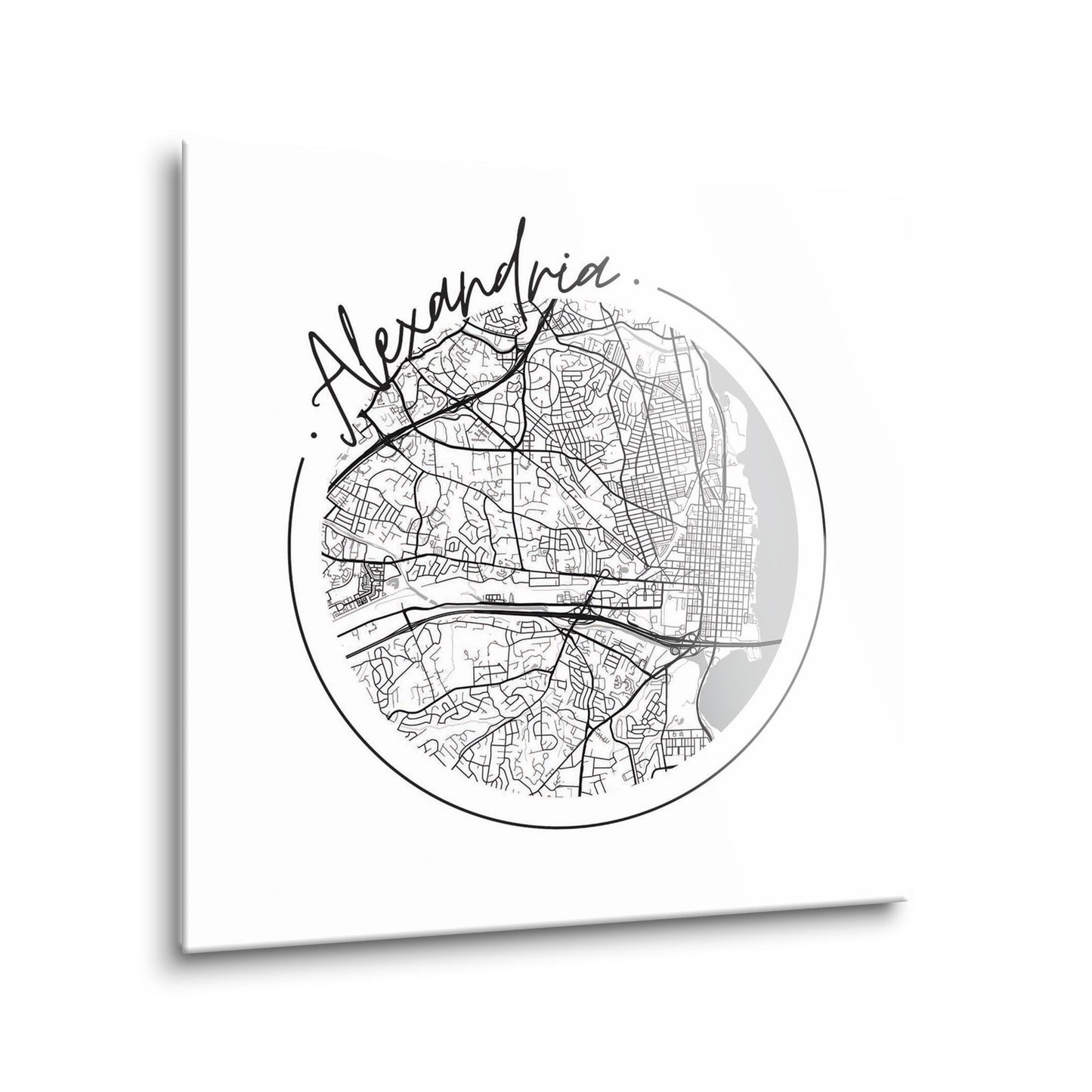 Minimalistic B&W Virginia Alexandria Circle Map | Hi-Def Glass Art | Eaches | Min 2