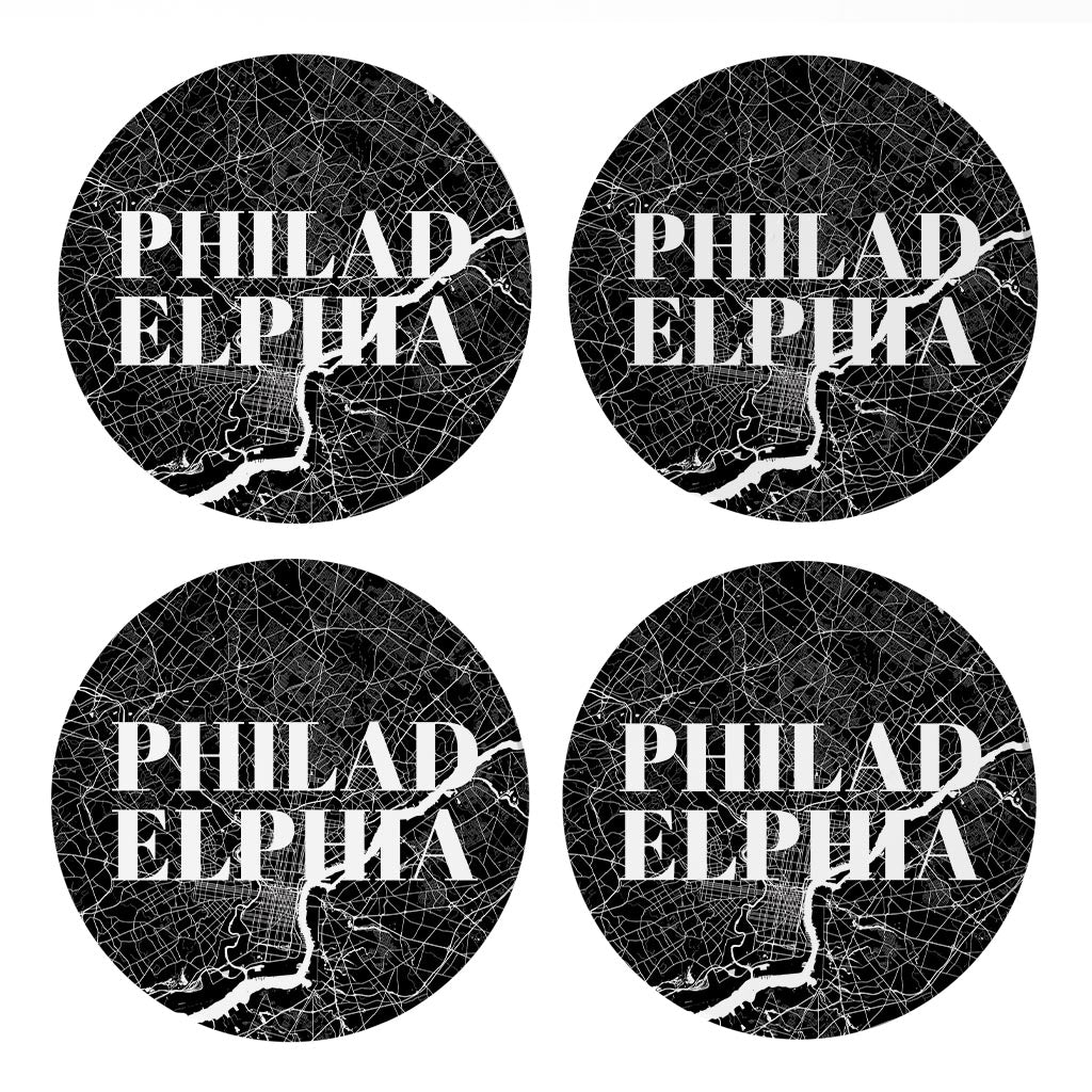 Minimalistic B&W Pennsylvania Philadelphia Map | Absorbent Coasters | Set of 4 | Min 2