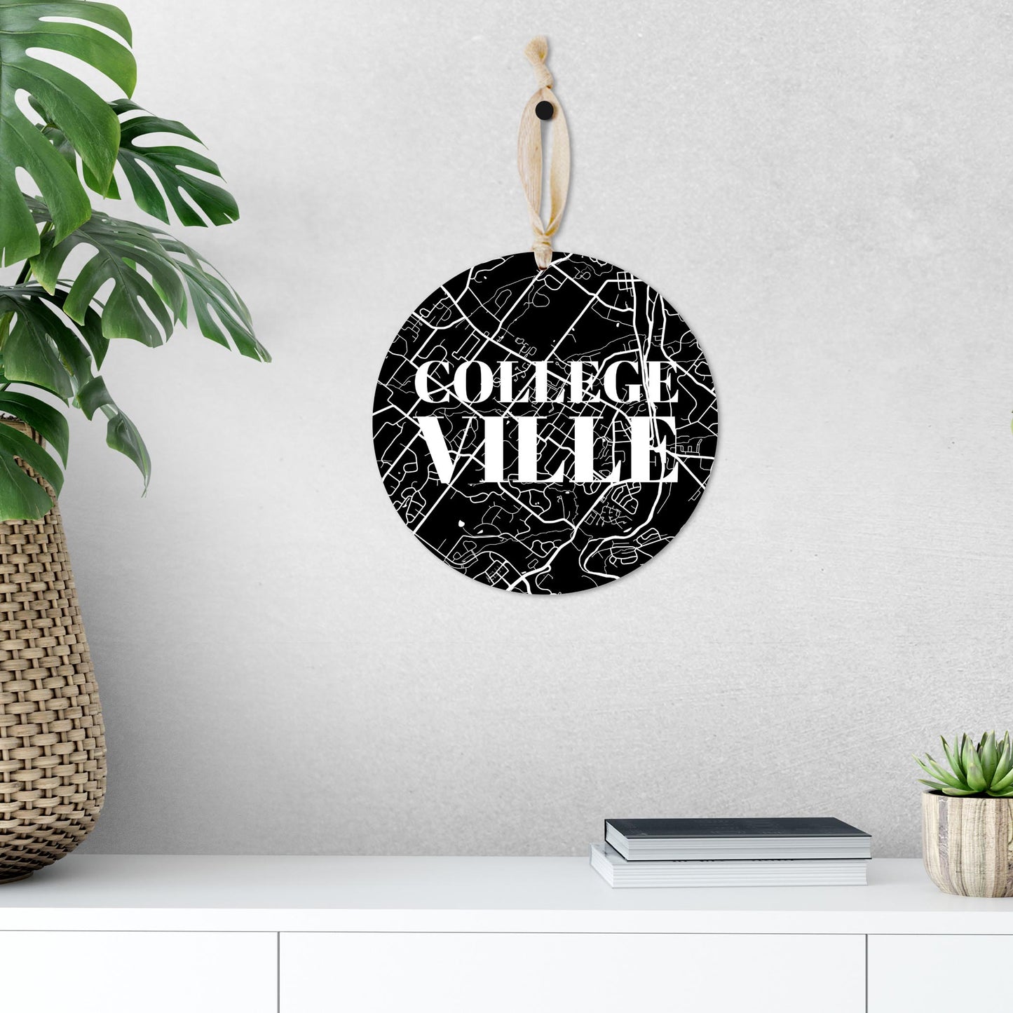 Minimalistic B&W Pennsylvania Collegeville Map | Wood Ornament | Eaches | Min 1