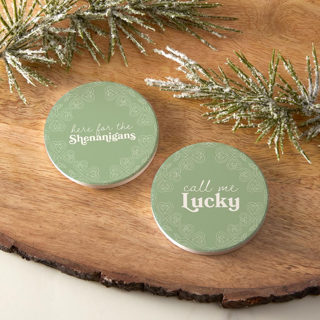 Sage Green Shamrock Funny Sayings | Absorbent Car Coasters | Set of 2 | Min 4