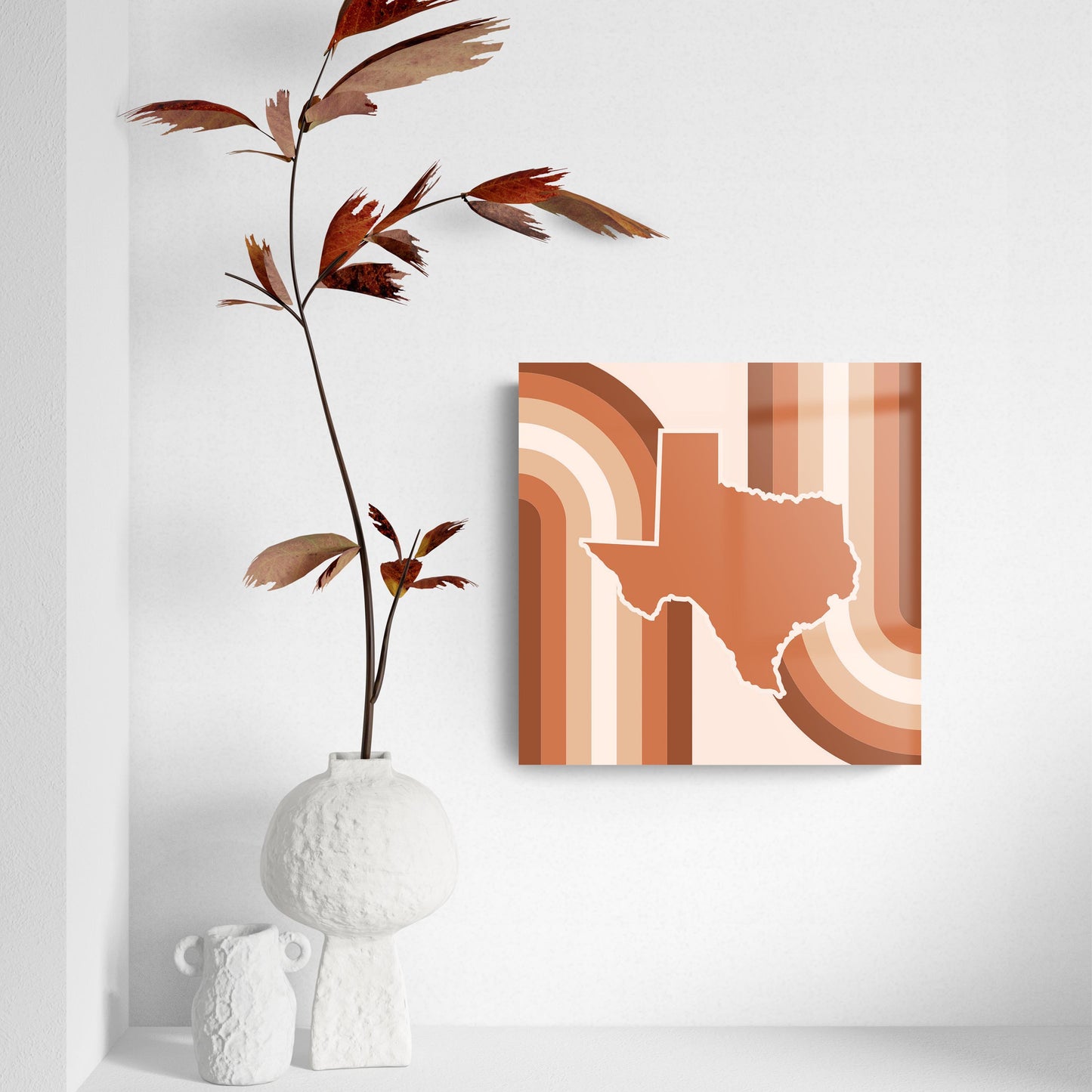 Modern Minimalist Texas State Shape Retro Lines | Hi-Def Glass Art | Eaches | Min 2