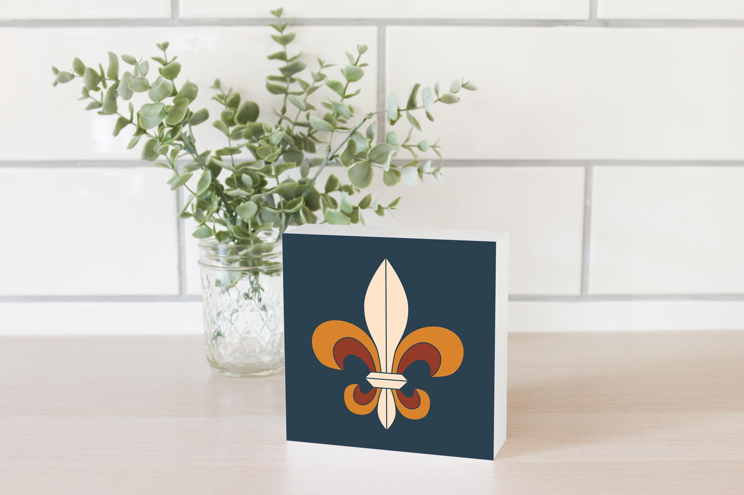 Modern Minimalist Louisiana Colorful Fleu De Lis | Wood Block | Eaches | Min 4