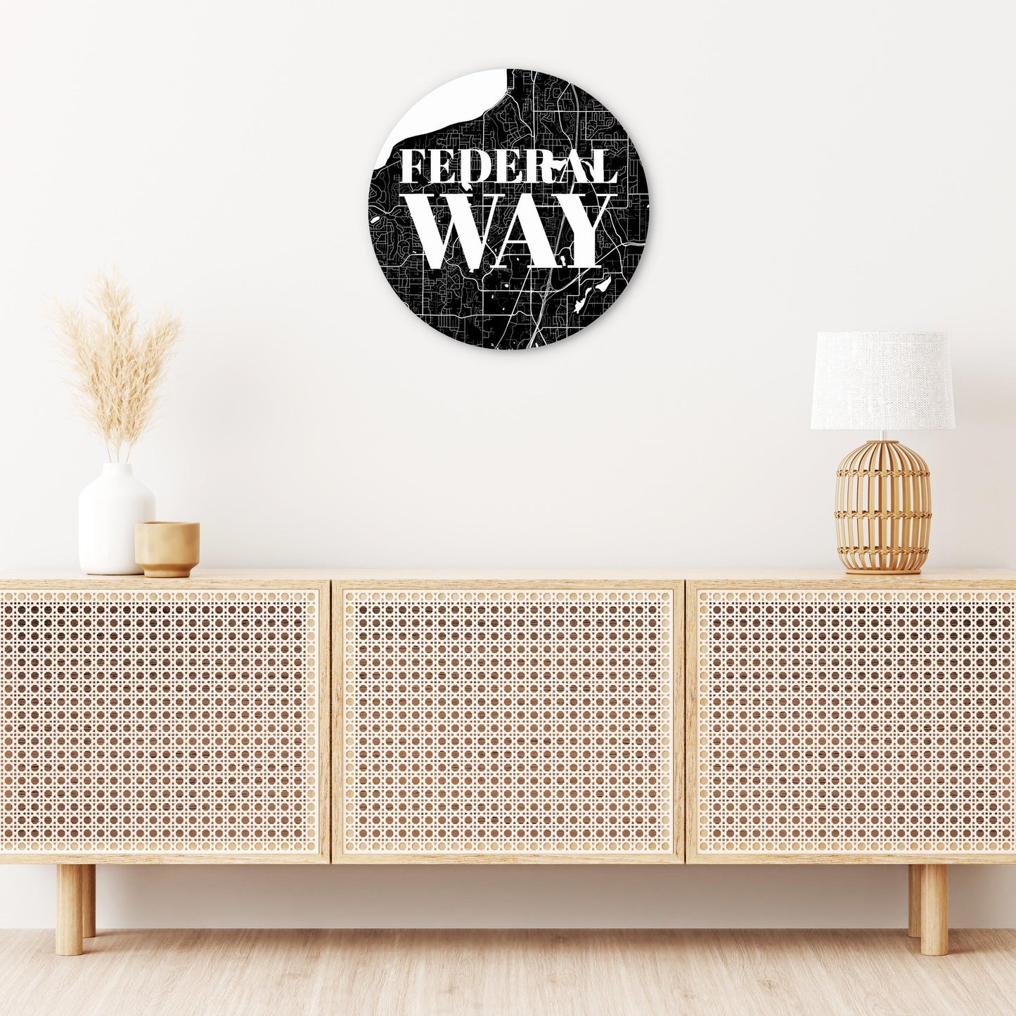 Minimalistic B&W Washington Federal Way Map | Wood Sign | Eaches | Min 1