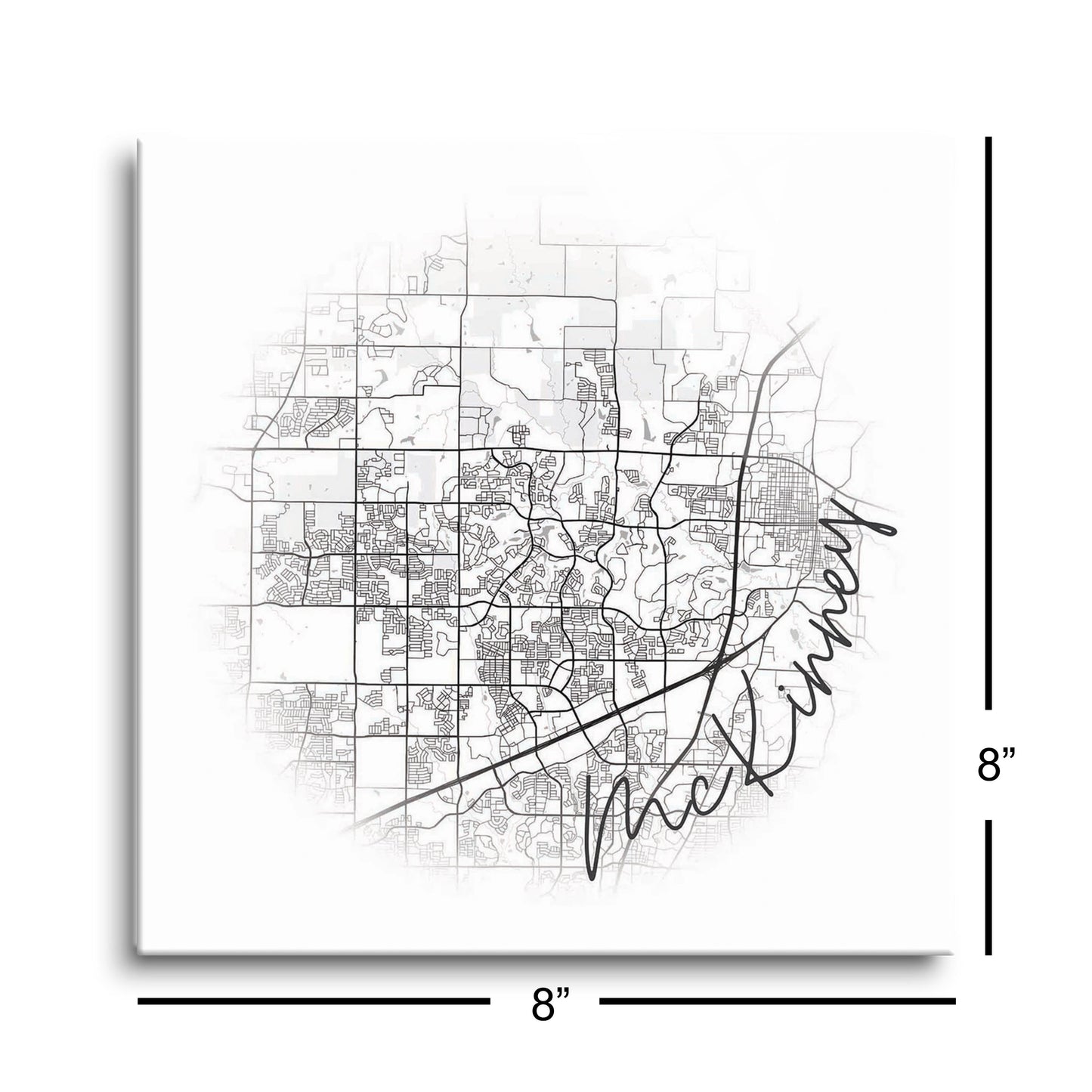 Minimalistic B&W Texas Mckinney Circle Map | Hi-Def Glass Art | Eaches | Min 2