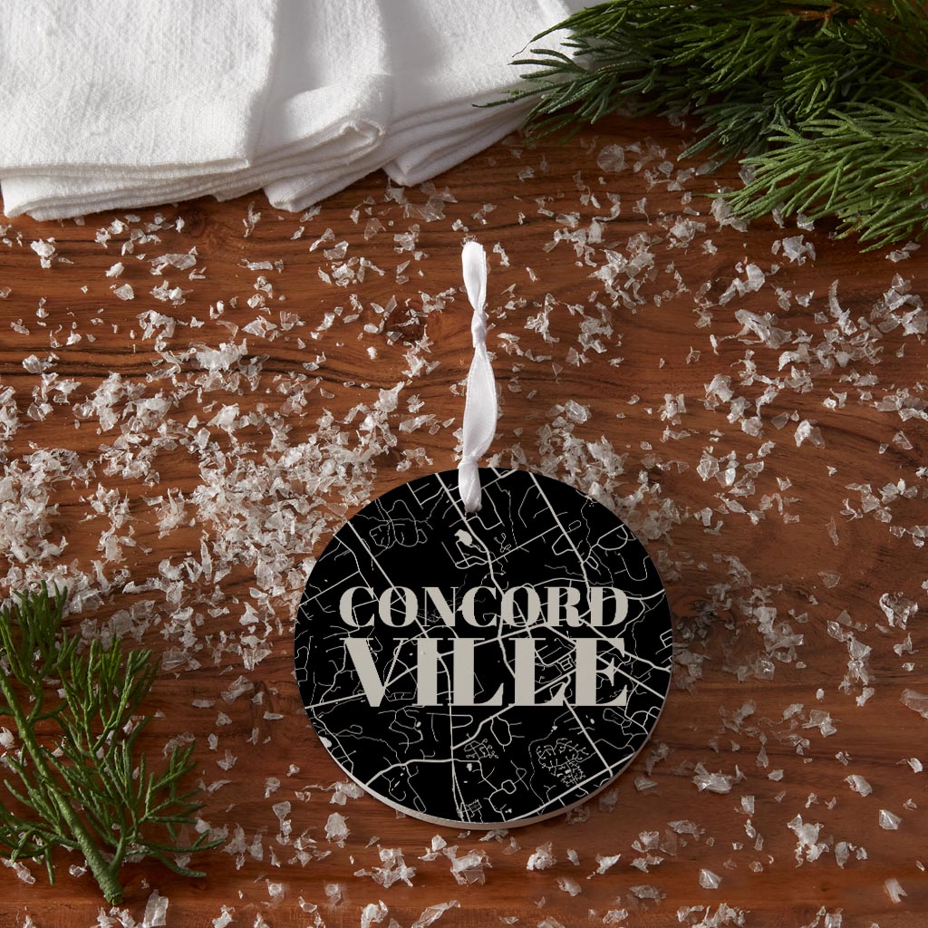 Minimalistic B&W Pennsylvania Concordville Map | Wood Ornament | Eaches | Min 6