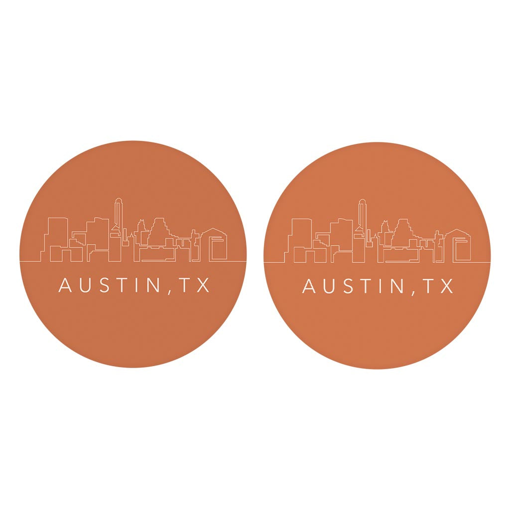 Modern Minimalist Texas Austin Skyline | Absorbent Car Coasters | Set of 2 | Min 4