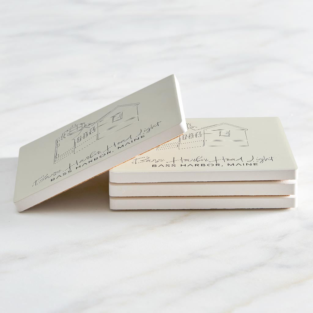 Bass Harbor Head Light Muted Coastal| Absorbent Coasters | Set of 4 | Min 2