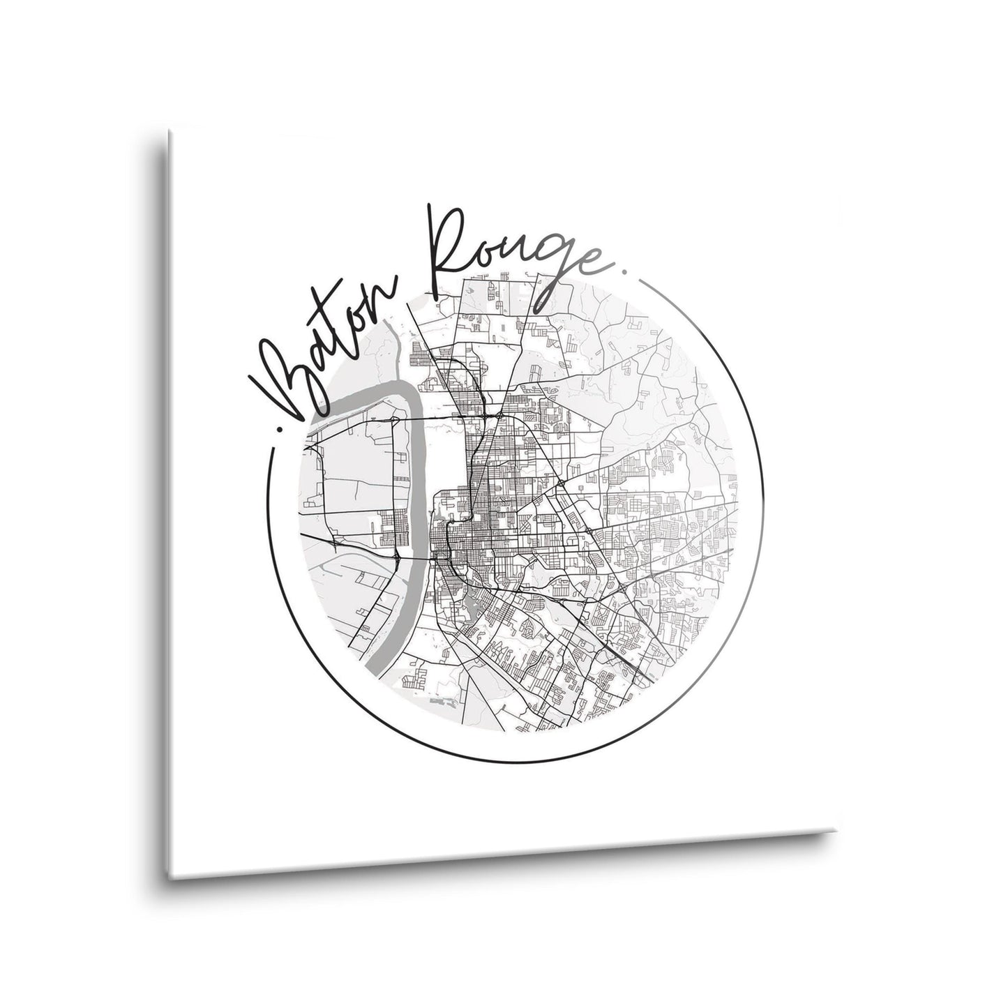 Minimalist B&W Louisiana Baton Rouge Circle Map | Hi-Def Glass Art | Eaches | Min 2